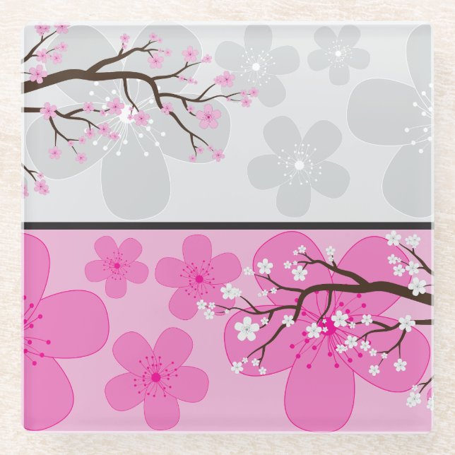 Cherry Blossom Banners Glass Coaster (Front)