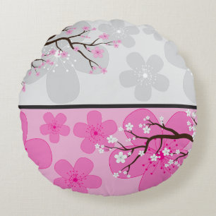 Cherry Blossom Banners Round Cushion