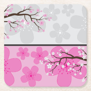 Cherry Blossom Banners Square Paper Coaster