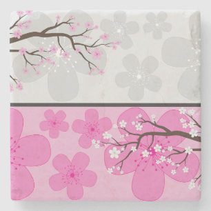 Cherry Blossom Banners Stone Coaster