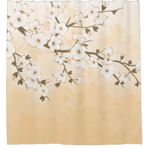Cherry Blossom Beige Cream Asia Floral Shower Curtain