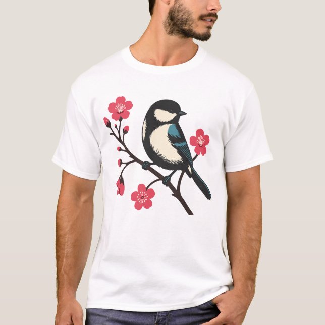Cherry Blossom Bird - Spring Serenity Art T-Shirt (Front)