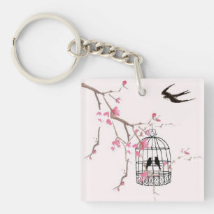 Cherry blossom birdcage keyring - unique special