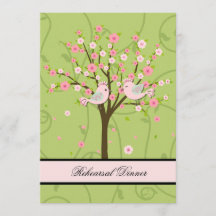 Cherry Blossom Birds Rehearsal Dinner Invitation