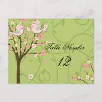 Cherry Blossom Birds Table Number Postcard