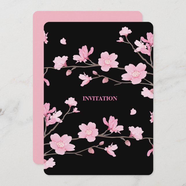 Cherry Blossom - Black Invitation (Front/Back)