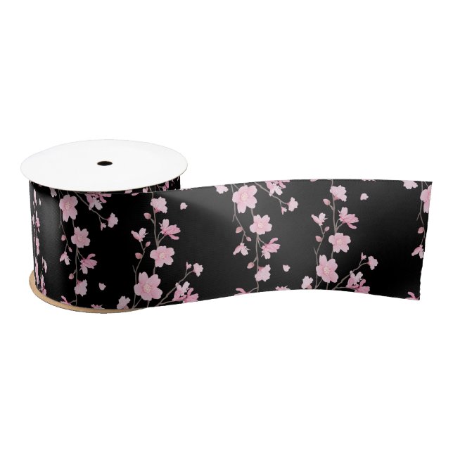 Cherry Blossom - Black Satin Ribbon (Spool)