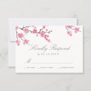 Cherry Blossom Bloom Pink Wedding RSVP Card