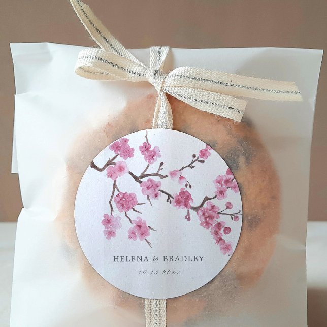 Cherry Blossom Bloom Wedding Classic Round Sticker (Creator Uploaded)