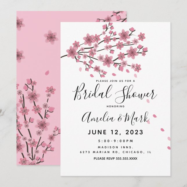 Cherry Blossom Blush Petals Bridal Shower    Invitation (Front/Back)
