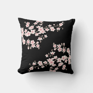  Cherry Blossom Blush Pink Black Cushion