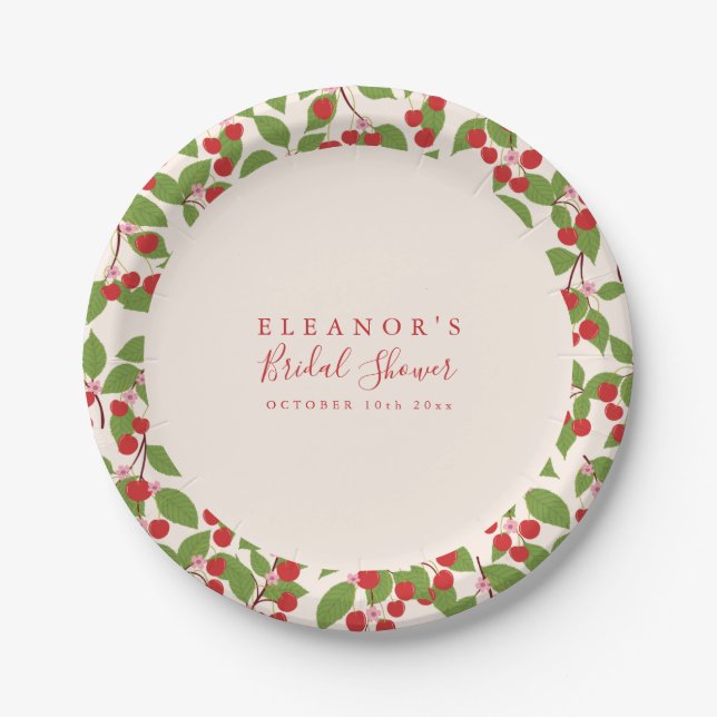 Cherry Blossom Border Personalised Bridal Shower Paper Plate (Front)