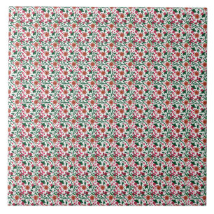Cherry Blossom Botanical Pattern Red Floral Ceramic Tile