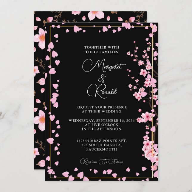 Cherry Blossom bouquet watercolor Invitation (Front/Back)