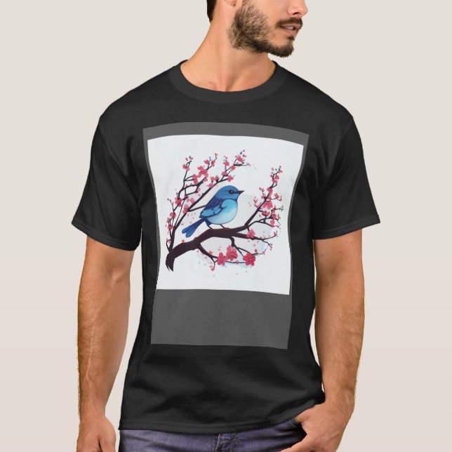Cherry Blossom Branch and Eastern Blue Bird for sp T-Shirt (Front)