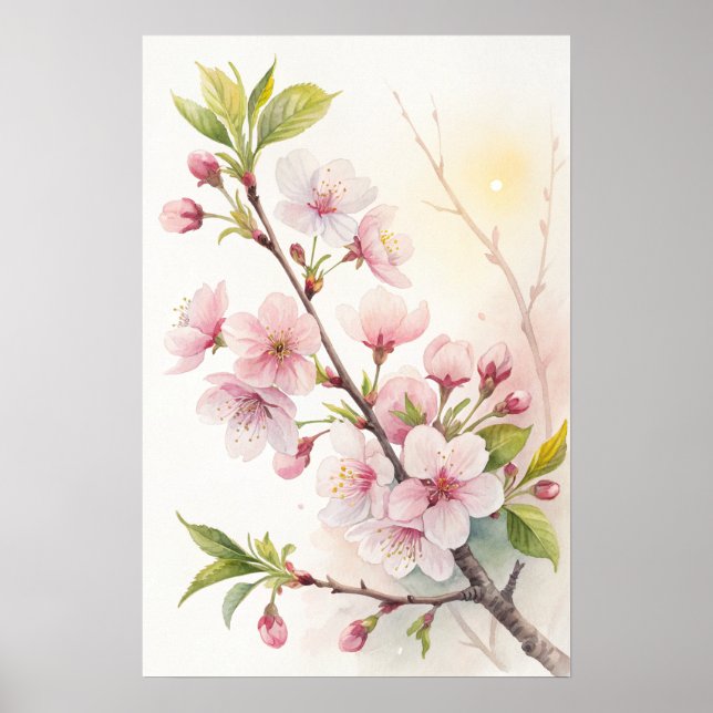 Cherry Blossom Branch Golden Light Poster (Front)
