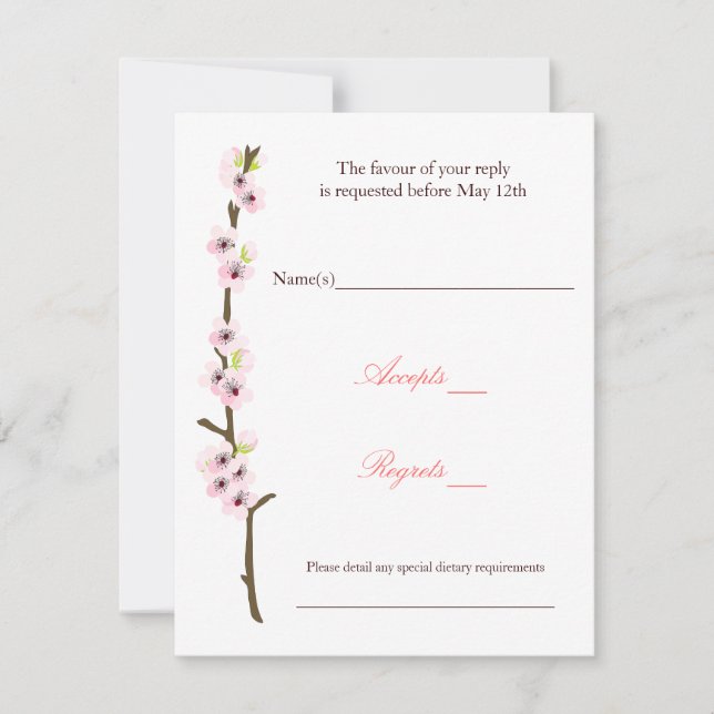 Cherry Blossom Branch RSVP (White) Card (Front)