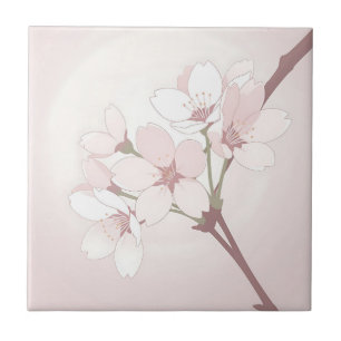 Cherry Blossom Branch Soft Minimalist Japanese Ceramic Tile