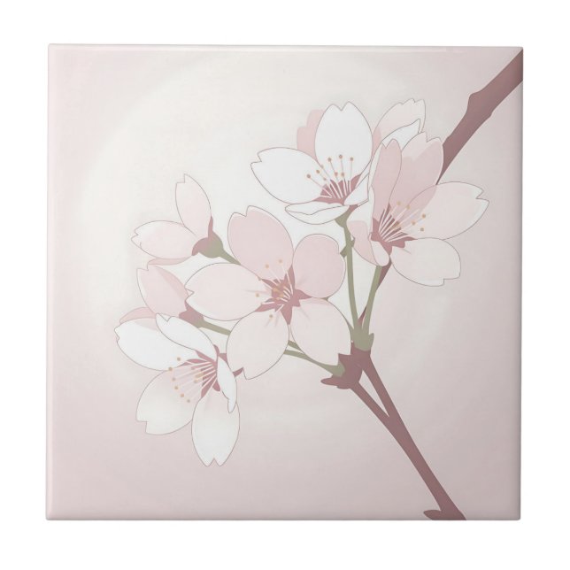 Cherry Blossom Branch Soft Minimalist Japanese  Ceramic Tile (Front)