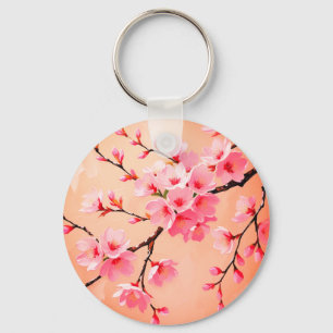 Cherry Blossom Branches Art – Elegant Pink Sakura Key Ring