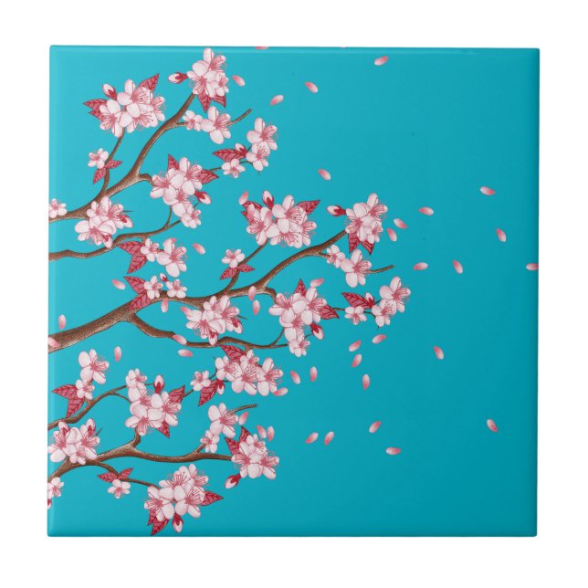 Cherry Blossom Branches Ceramic Tile (Front)