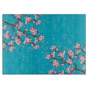 Cherry Blossom Branches Custom Glass Cutting Board