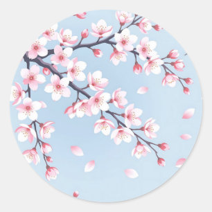 Cherry Blossom Branches Serene Pattern Classic Round Sticker