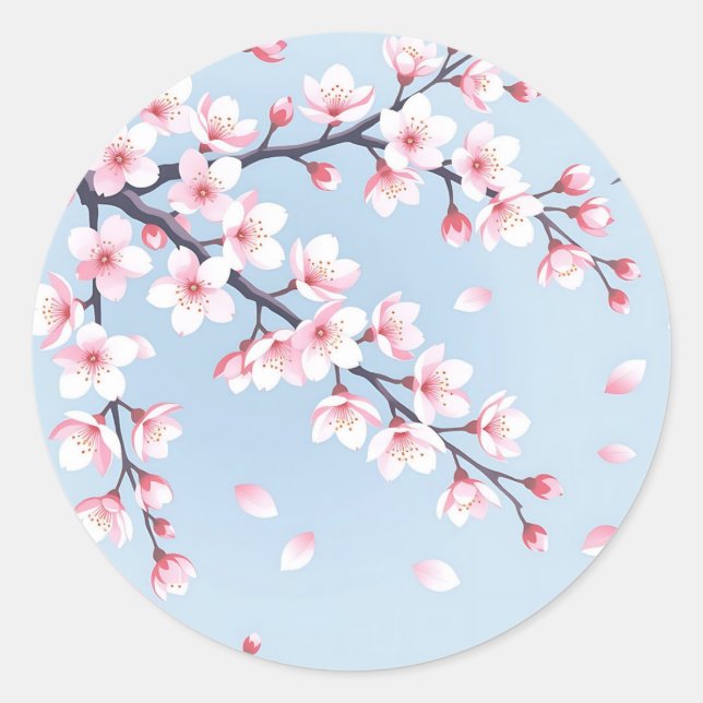 Cherry Blossom Branches Serene Pattern Classic Round Sticker (Front)