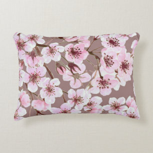 Cherry Blossom Branches Watercolor Pattern Decorative Cushion