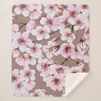 Cherry Blossom Branches Watercolor Pattern Sherpa Blanket