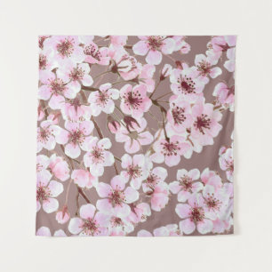 Cherry Blossom Branches Watercolor Pattern Tapestry