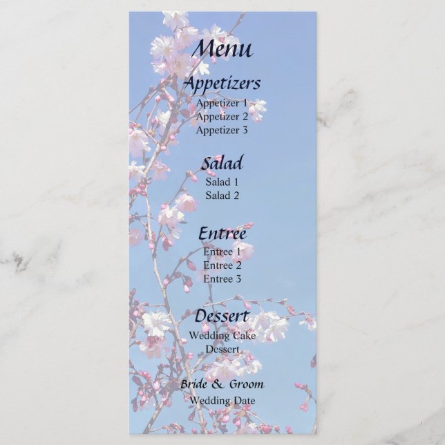 Cherry Blossom Branches Wedding Menu (Front)