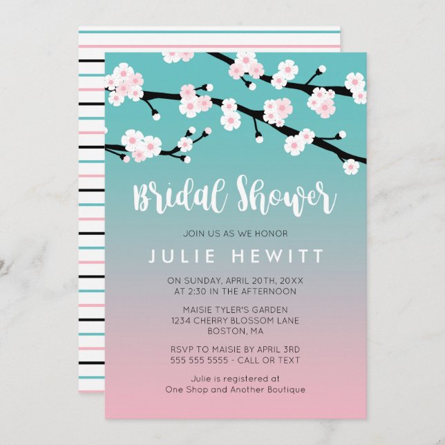 Cherry Blossom Bridal Shower Invitation (Front/Back)