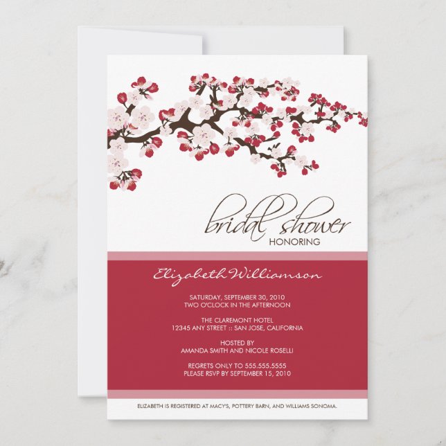 Cherry Blossom Bridal Shower Invitation (crimson) (Front)