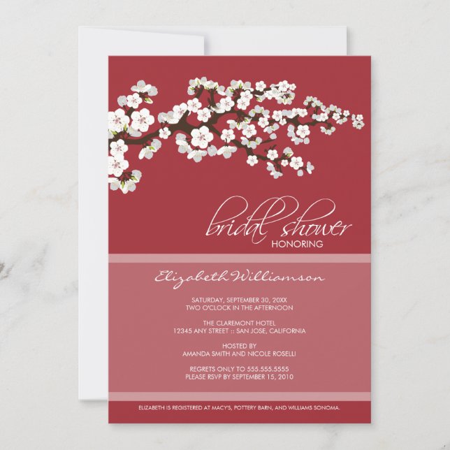 Cherry Blossom Bridal Shower Invitation (red) (Front)