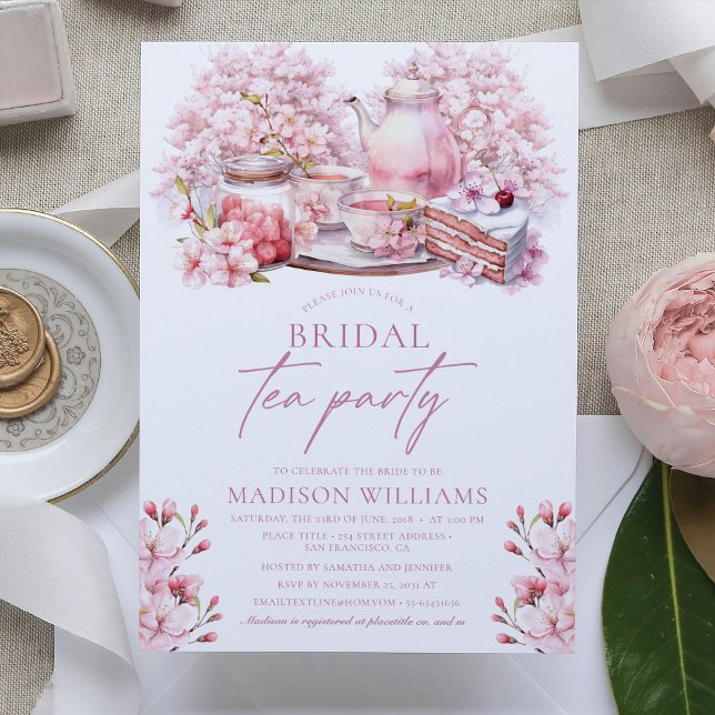 Cherry Blossom Bridal Tea Watercolor Invitation (Creator Uploaded)