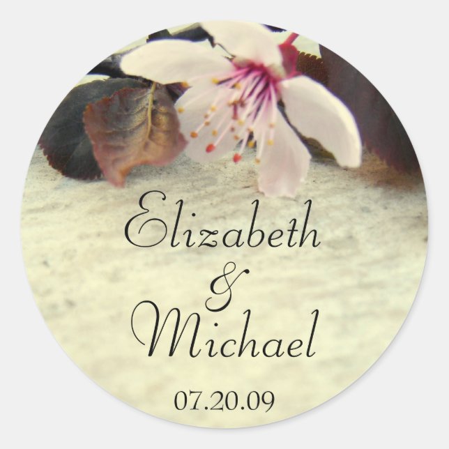 Cherry Blossom Bride and Groom Wedding Sticker (Front)