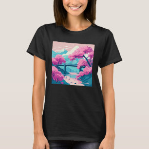 Cherry Blossom Bridge Scenic River T-Shirt