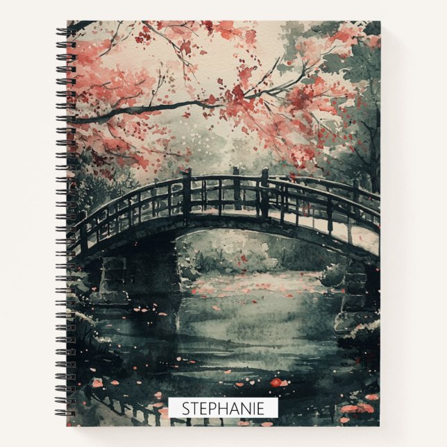 Cherry Blossom Bridge Sumi-E Landscape Notebook (Front)