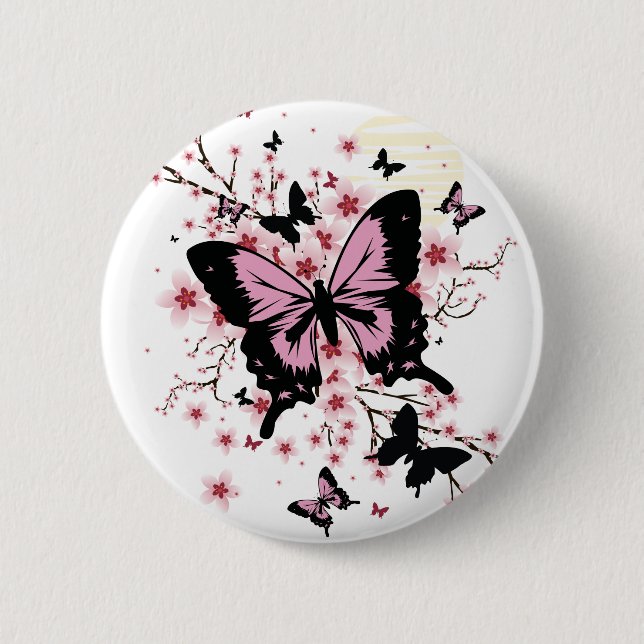 Cherry Blossom Butterflies 6 Cm Round Badge (Front)
