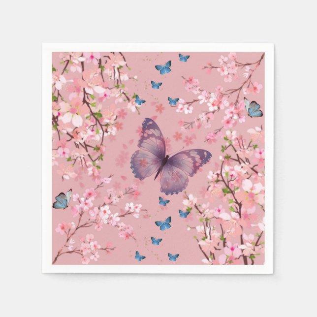 Cherry blossom & butterflies napkin (Front)