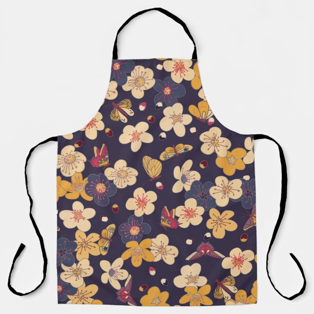 Cherry Blossom Butterfly Asian Print Apron (Front)