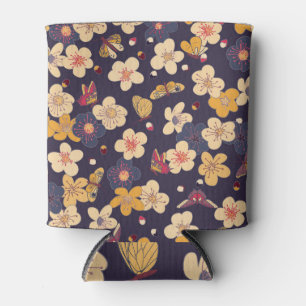 Cherry Blossom Butterfly Asian Print Can Cooler