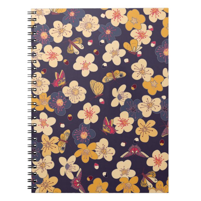 Cherry Blossom Butterfly Asian Print Notebook (Front)