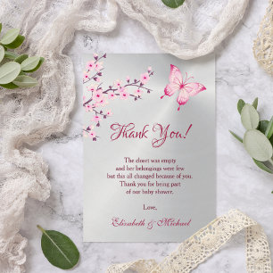 Cherry Blossom Butterfly Baby Shower Thank You Card