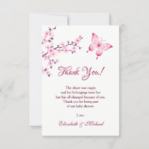 Cherry Blossom Butterfly Baby Shower Thank You Card
