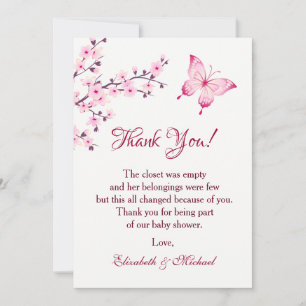 Cherry Blossom Butterfly   Baby Shower Thank You Invitation