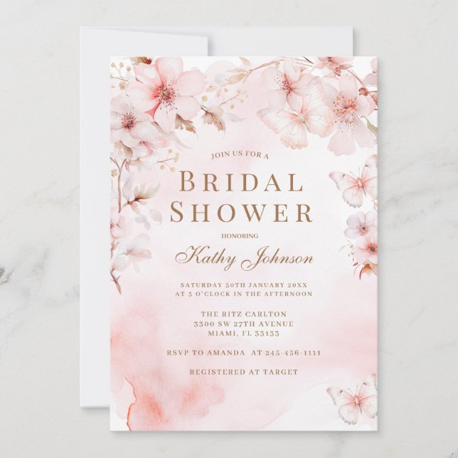 Cherry Blossom Butterfly Floral Bridal Shower  Invitation (Front)