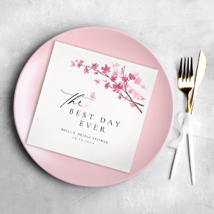 Cherry Blossom Butterfly Pink Bridal Shower Napkin