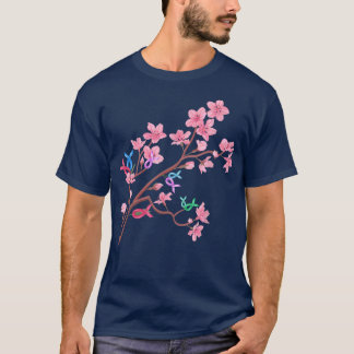 Cherry Blossom Cancer Ribbons Sakura Cancer Awaren T-Shirt